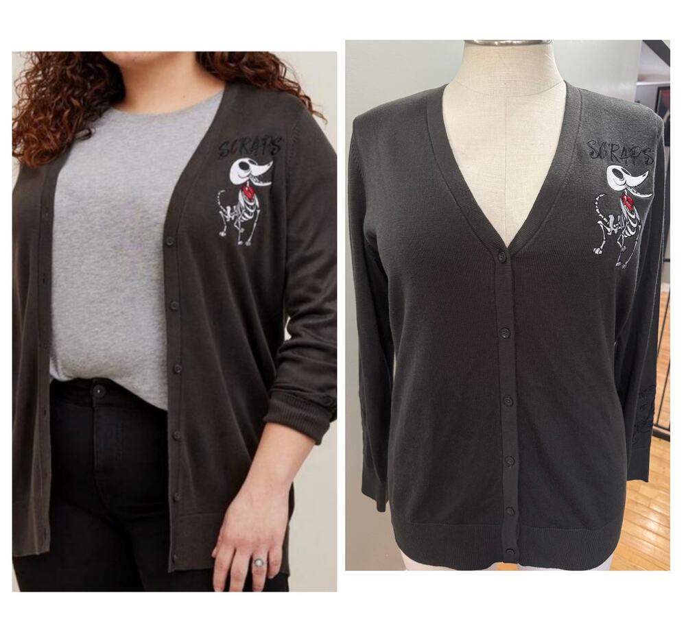 Torrid Corpse Bride Scraps Skeleton Dog Gothic Punk Cardigan Sweater Top New 1X